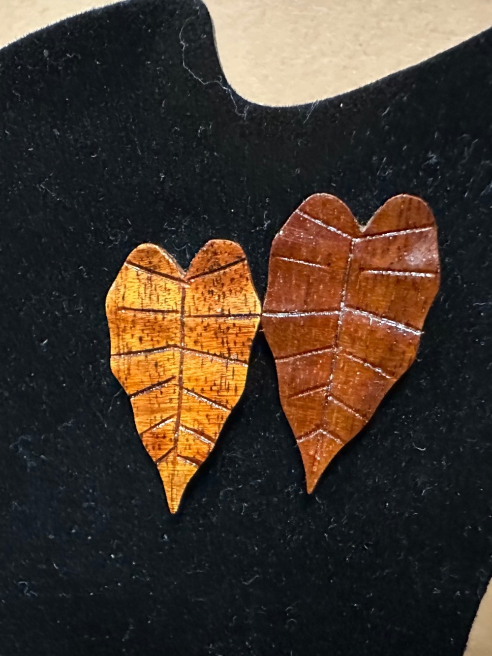 Wood Autumn Fall Leaf Earrings | Cut Design w/ Vein Patterns